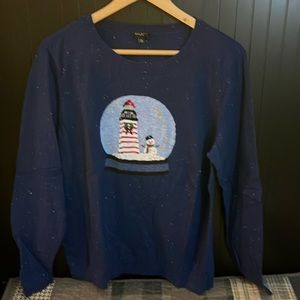☃️Talbots Holiday Sweater Snowglobe w/Snowman and Lighthouse